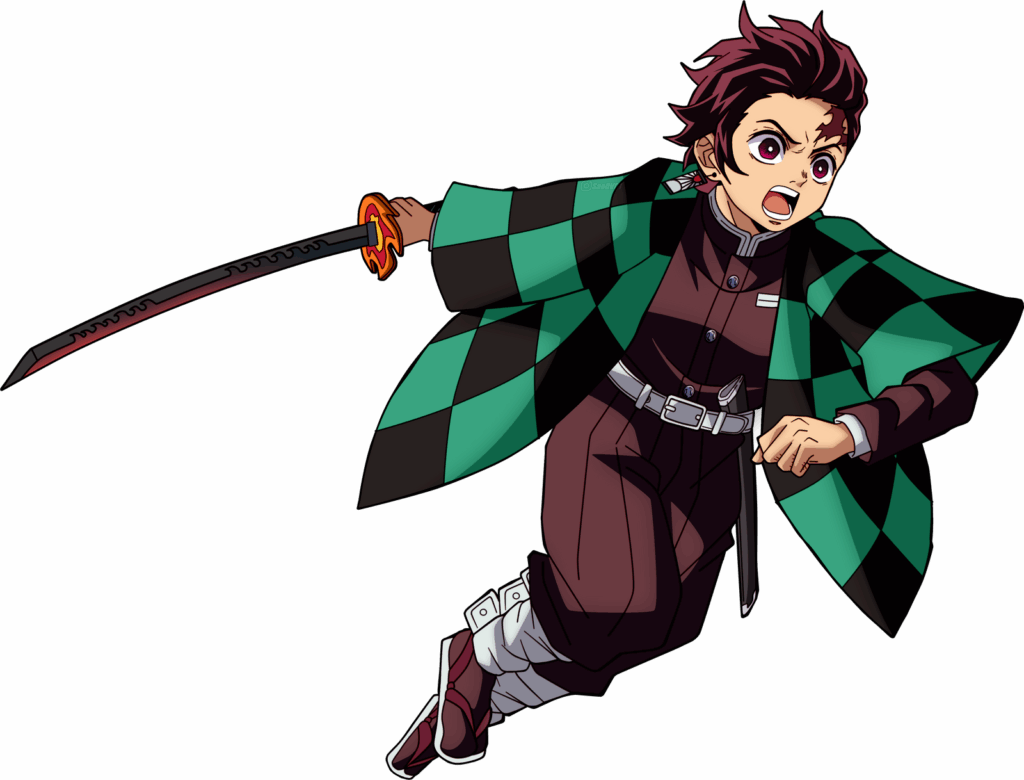 Tanjiro Kamado de Kimetsu no Yaiba corrent amb una katana